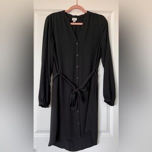 a new day Black Button Up Tie Waist Long Sleeve Dress
